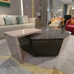 Contemporary Geometric Coffee Table with Carbon Fiber-Effect Top and Contrasting Accent
